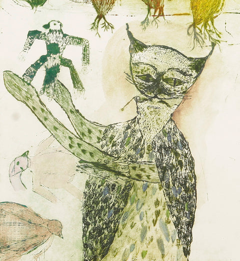 Paula Mazry • Hombre, gato, pájaro y niño